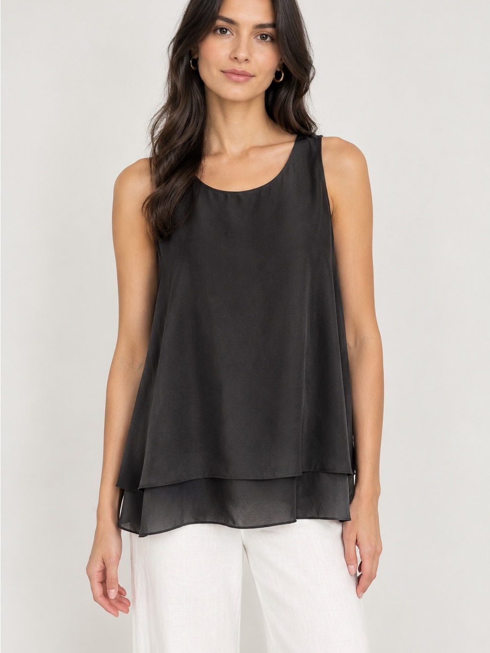 Eileen Fisher 100% Silk Sleeveless greyTank Top Size L lighweight Everydaywear